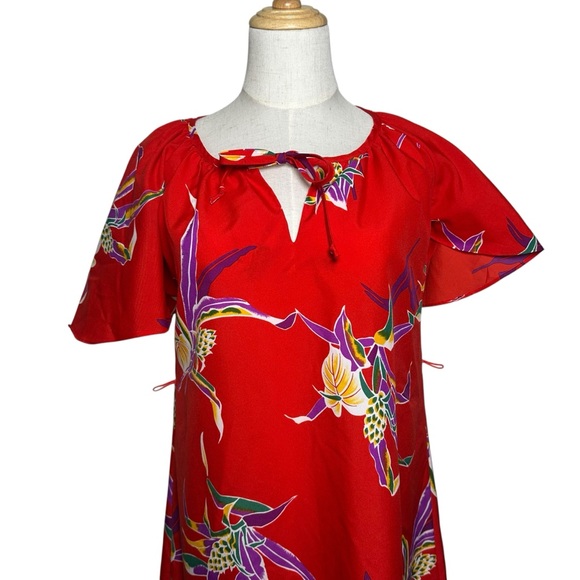 Vtg Hilo Hattie’s Hawaiian Womens XS Midi 90s 80s Dress Bold Flowers Resort Red - Picture 6 of 12